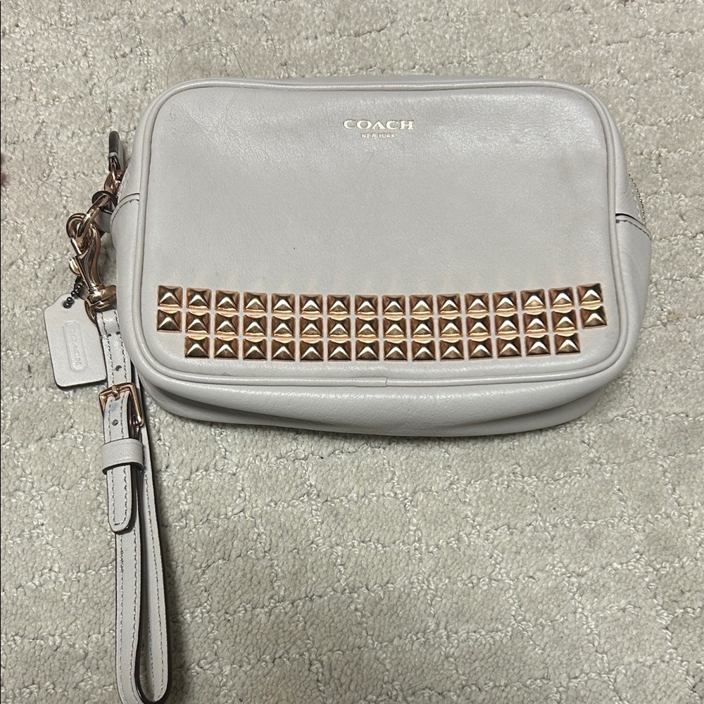 Coach Cream Wristlet with Gold Studs
